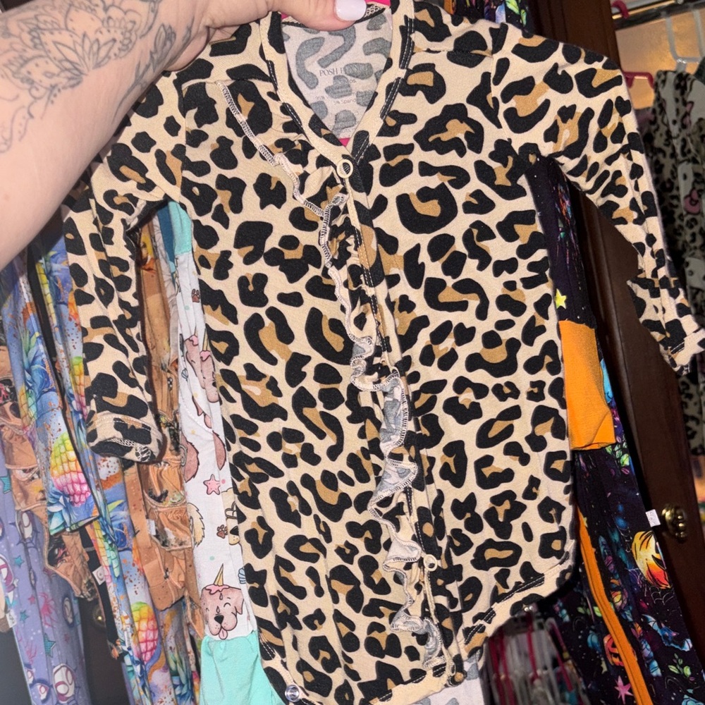Leopard Print posh peanut 0-3 month ruffle onesie